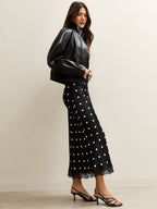 Polka Dot Lace Trim High Waist Midi Mermaid Skirt For Women 2026