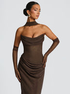 Ruched Waist Slim Fit Mermaid Maxi Prom Dress With Scarf For Women 2026