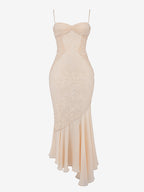 Lace Patchwork Ruched Cami Bodycon Mermaid Maxi Dress For Women 2026