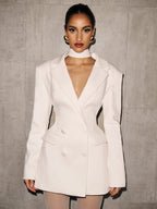 Double Breasted Blazer Dress With Scarf For Women 2026