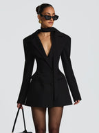 Double Breasted Blazer Dress With Scarf For Women 2026