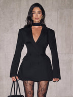 Double Breasted Blazer Dress With Scarf For Women 2026