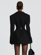 Double Breasted Blazer Dress With Scarf For Women 2026
