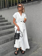 V Neck Wrap Top And High Waist Long Skirt Two Piece Set For Women 2026