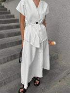 V Neck Wrap Top And High Waist Long Skirt Two Piece Set For Women 2026