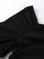 Off Shoulder Puff Hem Ruched Long Sleeve Bodycon Mini Dress For Women 2026