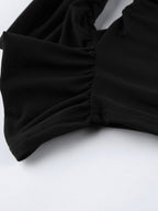 Off Shoulder Puff Hem Ruched Long Sleeve Bodycon Mini Dress For Women 2026