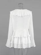 Ruffle Trim V-Neck Flare Sleeve Tops And Smocked Waist Mini Skirt Two Piece Set 2026