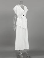 V Neck Wrap Top And High Waist Long Skirt Two Piece Set For Women 2026