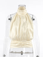 Halter Neck Ruched Sleeveless Backless Party Blouse Top For Women 2026