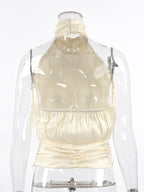 Halter Neck Ruched Sleeveless Backless Party Blouse Top For Women 2026
