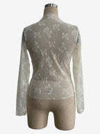 Transparent Mesh Long Sleeve Top With Allover Bow Jacquard For Women 2026