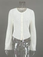 Knitted Hollow Out Slim Cardigan Top With Flare Sleeves For Women 2026