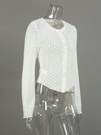Knitted Hollow Out Slim Cardigan Top With Flare Sleeves For Women 2026