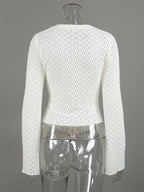 Knitted Hollow Out Slim Cardigan Top With Flare Sleeves For Women 2026