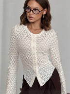 Knitted Hollow Out Slim Cardigan Top With Flare Sleeves For Women 2026