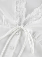 Satin Lace Trim V-Neck Tie Front Top And Mini Skirt 2-piece Set For Women 2026