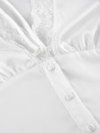 Satin Lace Trim V-Neck Tie Front Top And Mini Skirt 2-piece Set For Women 2026