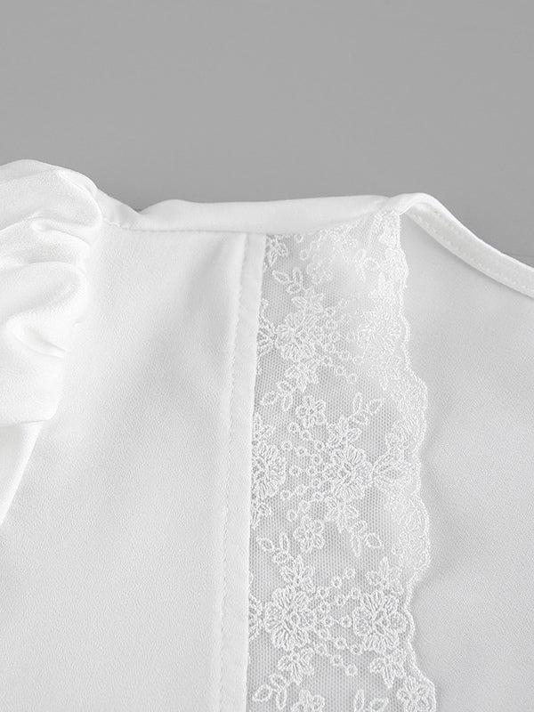 Satin Lace Trim V-Neck Tie Front Top And Mini Skirt 2-piece Set For Women 2026