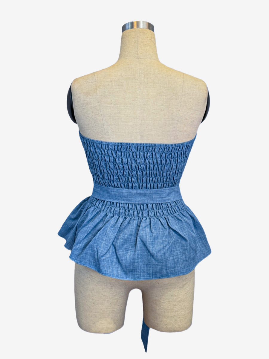 Strapless Smocked Peplum Top With 3D Flower Belt For Women 2026