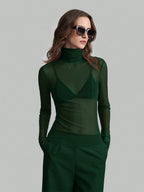 High Neck Long Sleeve Mesh Base Layer Top With Lettuce Edge For Women 2026