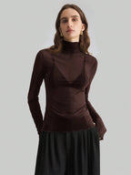 High Neck Long Sleeve Mesh Base Layer Top With Lettuce Edge For Women 2026