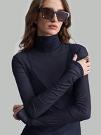 High Neck Long Sleeve Mesh Base Layer Top With Lettuce Edge For Women 2026