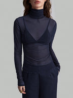 High Neck Long Sleeve Mesh Base Layer Top With Lettuce Edge For Women 2026