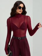 High Neck Long Sleeve Mesh Base Layer Top With Lettuce Edge For Women 2026