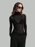 High Neck Long Sleeve Mesh Base Layer Top With Lettuce Edge For Women 2026