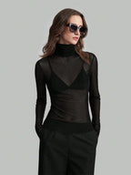 High Neck Long Sleeve Mesh Base Layer Top With Lettuce Edge For Women 2026