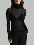 High Neck Long Sleeve Mesh Base Layer Top With Lettuce Edge For Women 2026