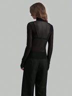 High Neck Long Sleeve Mesh Base Layer Top With Lettuce Edge For Women 2026