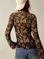 Floral Print Ruched Button Up Long Sleeve Slim Fit Shirt For Women 2026