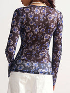 Floral Print Ruched Button Up Long Sleeve Slim Fit Shirt For Women 2026