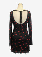 Backless Heart Print Long Sleeve Mini Dress For Women 2026