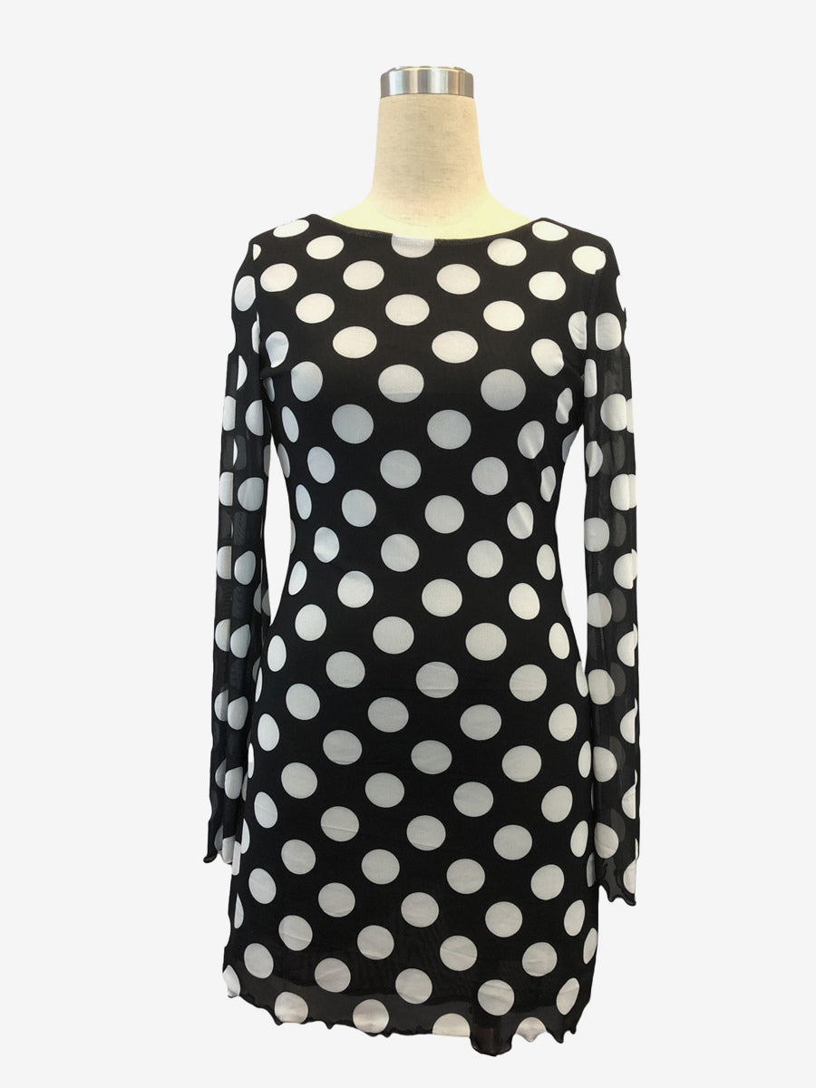 Polka Dot Long Sleeve Backless Slim Fit Mini Dress For Women 2026