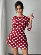 Polka Dot Long Sleeve Backless Slim Fit Mini Dress For Women 2026