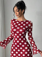 Polka Dot Long Sleeve Backless Slim Fit Mini Dress For Women 2026