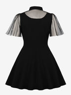 Mesh Patchwork Hollow Out Neckline A Line Skater Dress For Women 2026