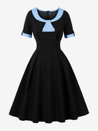 Contrast Peter Pan Collar A-line Summer Swing Midi Dress For Women 2026