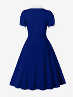 Retro Contrast Lapel Button Up Fit And Flare Midi Dress For Women 2026
