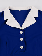 Retro Contrast Lapel Button Up Fit And Flare Midi Dress For Women 2026