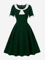 Contrast Peter Pan Collar A-line Summer Swing Midi Dress For Women 2026