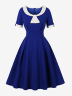Contrast Peter Pan Collar A-line Summer Swing Midi Dress For Women 2026