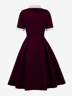 Retro Lapel Side Button Slim Fit Flare A Line Elegant Midi Dress For Women 2026