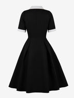 Retro Lapel Side Button Slim Fit Flare A Line Elegant Midi Dress For Women 2026