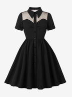 Mesh Patchwork Sweetheart Neck Single Breasted Pinup Rockabilly Dress For Women 2026