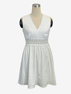 Eyelet Lace Mini Dress for Women - White Boho V Neck Sleeveless Fit and Flare A-Line Sundress - Summer Beach Vacation 2026