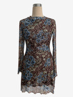 Leopard Floral Slit Flare Sleeve Mini Dress For Women 2026